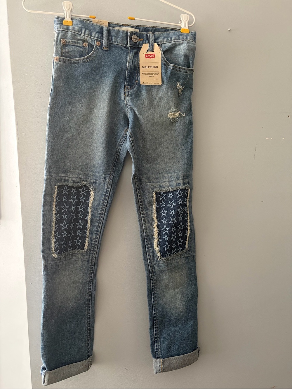 Levi's girls Blue Girlfriend Jeans with Star Patch Knee Detail